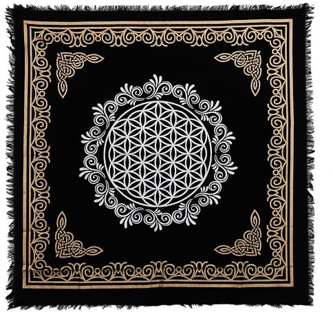 Indian Consigners Blume des Lebens geometrisch Altar Tuch Hexerei Hexerei Tischdecke Ändern Heilig Tischtuch Spirituell Buchstabieren Hexe Tarot-Spread 24 (Blume des Lebens Gold Silber)...