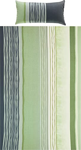 REDBEST Bettwäsche, Bettgarnitur Single-Jersey grün-grau Größe 80x80 cm / 155x220 cm - Wendekissenbezug, temperaturausgleichend, bügelfrei, mit Reißverschluss