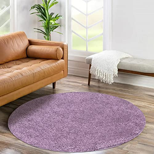 carpet city Shaggy Hochflor Teppich - Rund 80 cm - Lila - Langflor Wohnzimmerteppich - Einfarbig Uni Modern - Flauschig-Weiche Teppiche Schlafzimmer Deko