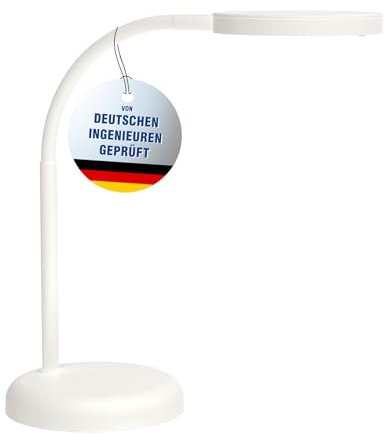 MAUL Schreibtischlampe LED MAULjoy | Kleine Schreibtischlampe mit Standfuß | Moderne Tischlampe für Schreibtisch, Büro | Flexible LED Lampe mit 3000K warmweißem Licht | Weiß