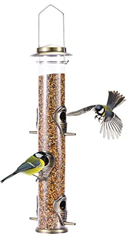 Urban Deco Metall-Vogelfutterspender, Röhren-vogelfutterhaus zum aufhängen, strapazierfähig, vogelfutterstation mit 6 Futterstellen, wetterfest und wasserabweisend(Grünkupfer)
