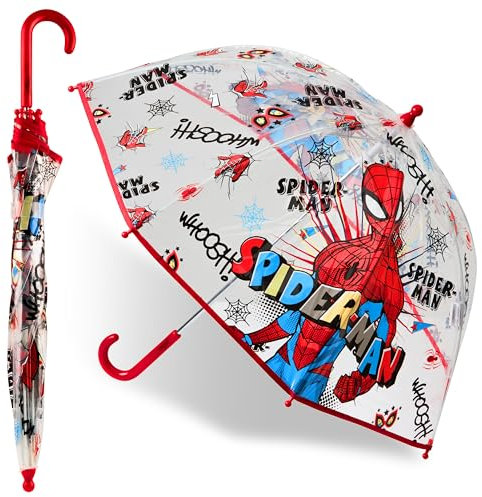 Marvel Durchsichtiger Regenschirm für Kinder Jungen - Transparent Lustiger Avengers Spiderman
