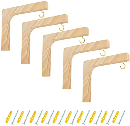 SUPERFINDINGS 3pcs Crochet de Suspension pour Plantes en Bois Support de Plantes Suspendu Robuste Cintres Muraux Décoratifs pour Plantes D'Intérieur avec 2 vis et 2 Chevilles d'ancrage, Trou: 10mm