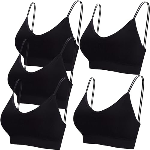 BQTQ 5 Stücke Bralette Damen V Hals Cami Top BH Bralettes Schlafen BH für Frauen Mädchen, L(Schwarz)