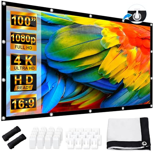 Schermo per Proiettore 100 Pollici, LEORFI Telo Proiettore Portatile 16:9 4K Full HD, Anti Rughe Pieghevole, 227x127 cm Schermo Doppia Faccia, Schermo di Proiezione per Esterni per Home theater