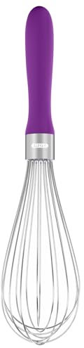 U-Taste Kitchen Whisk: 18/10 Stainless Steel Balloon Whisk 28 cm Medium Egg Beater with 8 High Flex Wires and Non-Slip Silicone Handle for Whipping Blending Mixing Batter Creams Sauces (Purple)