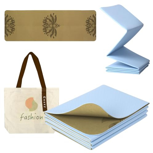 Enssy Cork Travel Yoga Mat Foldable Folding Small 173 61 0.4cm come with Tote Lightweight Pilate