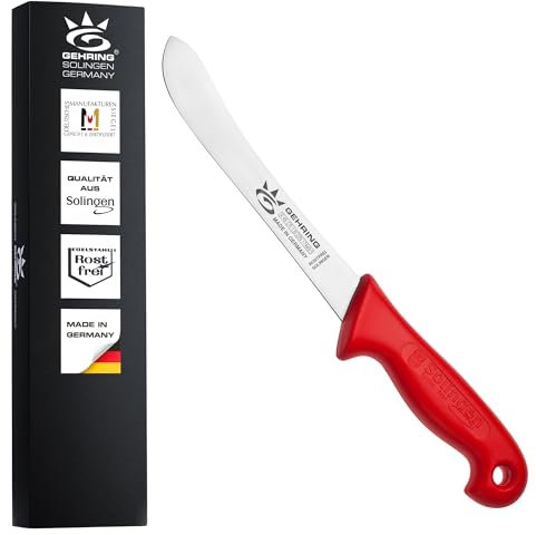 GEHRING Solingen Rinderschlachter Messer 20 cm I Professionelles Metzgermesser aus rostfreiem Edelstahl I ergonomischer Kunststoffgriff rot I Schlachtermesser I Fleischmesser I Made in Germany
