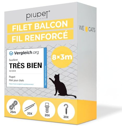 PiuPet Katzennetz mit Draht verstärkt I 8 x 3 m I Grün I Befestigungsset I Katzennetz für Balkon