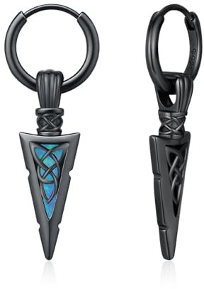 MEDWISE Wikinger Pfeil Schwarz Creolen Herren Silber 925 mit Blau Opal Unisex Gothic Keltische Ohrringe Herren Pfeil Anhänger Hängend Opal Schmuck für Damen Herren Teenager Unisex Cool Geschenke