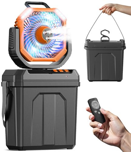 WAROUS Climatiseur Mobile ave Seau de 6L,20000mAh Batterie Ventilateur Brumisation,Ventilateur Camping Portable avec Télécommande,4 Vitesses,Lumière LED, pour Camping Voyage Maison Intérieur