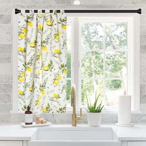 MORE FREE-Cortina Cocina de Estilo Español con Tirantes,Tela Opaca Máxima Privacidad para Comedor,50% Algodón 50% Poliester Limon 140x145cm 1 Paneles