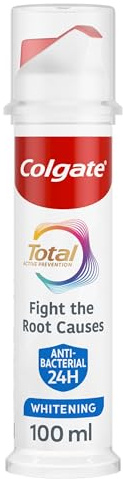 Colgate Total Active Prevention Teeth Whitening Toothpaste 100ml Pump | fights root causes* of many oral health problems³ | 24h antibacterial¹ protection | clinically proven | patented² technology
