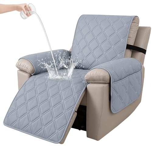 Ystyle Funda Sillon Relax Reclinable 1 Plaza, Funda Butaca Reclinable Impermeable con Banda Elástica, Antimanchas y Antiarañazos, Fundas Lavables para Sillas Reclinables, Gris Claro