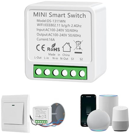 1 Stück Smart Lichtschalter Modul, Alexa Lichtschalter Smart Home, Mini WLAN Smart Switch Kompatibel Alexa, Sprachsteuerung, Alexa Schalter für Smart Life, Neutralleiter Erforderlich