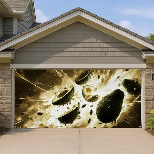 Housse de porte de garage explosif d'avocat dynamique, art fruité vert dynamique, grandes décorations de porte de garage, décoration intérieure et extérieure, toile de fond de fête d'été, 397 x 180 cm