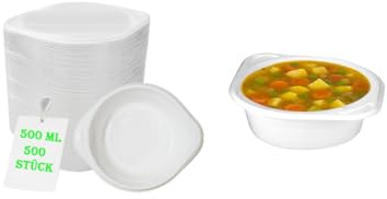 Lauroo Suppenterrinen, Suppenschalen, Suppenteller, Lebensmittelgeeignet, hitzebeständig & stapelbar - 500 ml weiß - 500 Stück