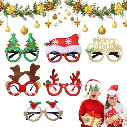Jul Glitter Festglasögon, 6 Delar Jul Nyhet Glasögonram, Återanvändbara Julfestglasögon, Julglasögonbågar Roliga, Julfest Glasögonramar, Semester, Fest, Presenter Till Barn Och Vuxna