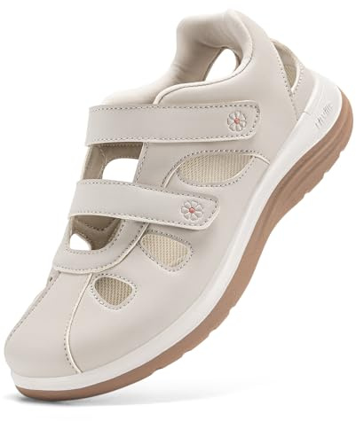 FitVille Women's Wide Closed Toe Orthopedic Sandals, Summer Vacation Comfort Walking Sandals with Arch Support for Diabetic, Swollen Feet, Bunions Ivory