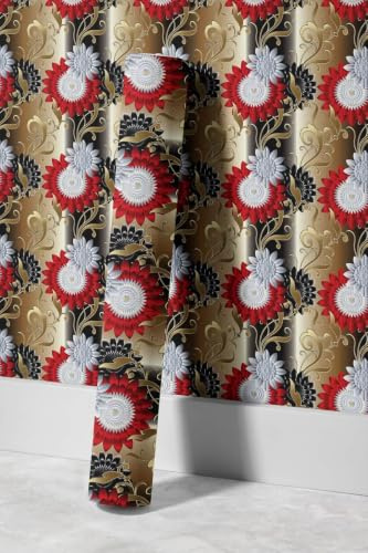 EHOMERY Papier Peint Intissé 3D Tropical Rétro Élégant Motif D'Iris 3D Or Cuisine Vinyle Pvc Adhesif Mural Papier Adhésif Imperméable Et Résistant À L'Huile 45x200cm
