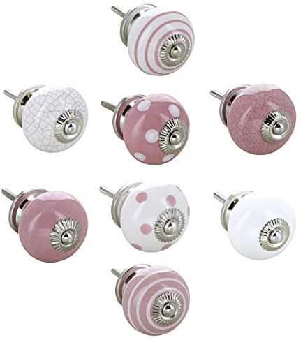 G Decor Lot de 8 boutons de porte en céramique, pour tiroirs de placards, style bohème, finition vintage, Rose