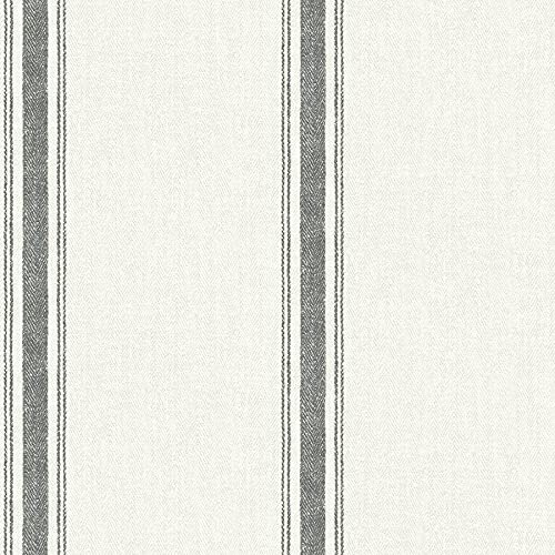 Chesapeake Linette Fabric Stripe Wallpaper, Black, Prepasted, Washable, Strippable, 20.5 in x 33 ft