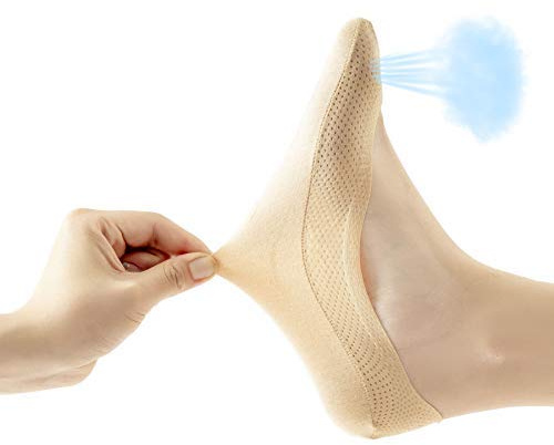 JARSEEN 4Paia Calzini Fantasmini Donna Traspirante Buco Nylon Cotone Invisible Corti Basse Salvapiede Calze con Gel Antiscivolo (4Beige, EU 35-38.5)