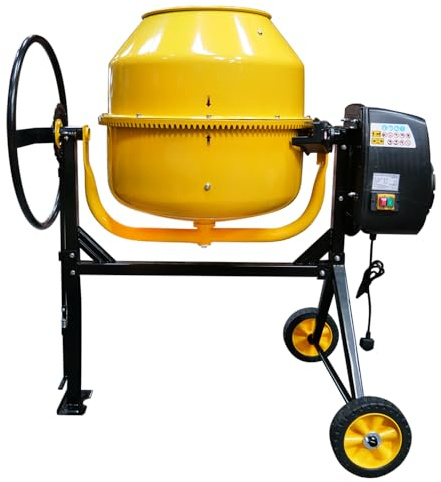 Electric Cement Concrete Mixer RocwooD 140 Litre 550W Drum Mortar Plaster Workshop Site Handle Heavy Duty Easy Load Mix Tool Stand Building Tilting