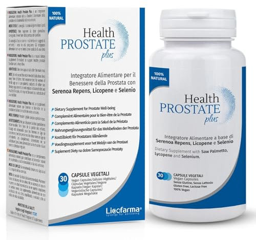 Health Prostate Plus – Complément pour prostate et voies urinaires avec Serenoa repens, lycopène et sélénium – Boîte de 30 gélules végétales