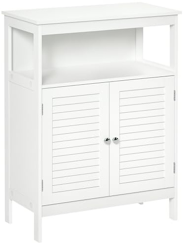 kleankin Mobile Bagno Salvaspazio, Mobiletto da Bagno con 2 Ripiani e Armadietto in MDF Impermeabile, 60 x 30 x 81.6cm, Bianco