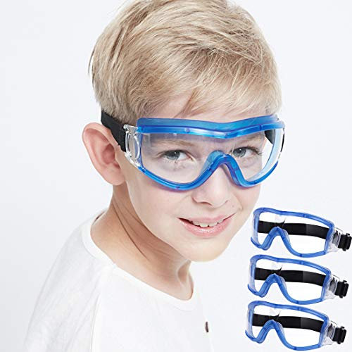 COMLZD Schutzbrille Kinder für Nerf Spielen Stoßfest Gläser Beschlagfrei Verstellbarer Riemen Passform für 5-12 Jahre (Pink) (3blue)
