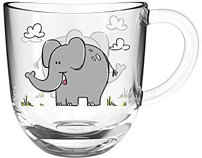 Leonardo Bambini Glas-Tasse, Kinder-Becher aus Glas mit Tier-Motiv, spülmaschinengeeignete Tee-Tasse, Elefant grau 1 Stück, 280 ml, 022899
