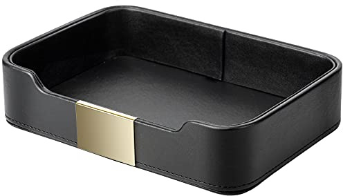 SANZIE Bandeja de cuero de lujo para almacenamiento de escritorio, bandeja decorativa para mesa de entrada, para guardar joyas, relojes, cosméticos, llaves, teléfono, cartera, accesorios para el hogar