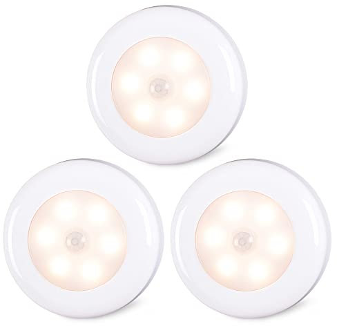 Motion Sensor Lights Indoor, STAR-SPANGLED High CRI Stick on Puck Lights Battery Powered, Cordless LED Light for Under Cabinet, Cupboard, Wardrobe, Stairs, Closet, Kitchen, Hallway (Warm White, 3Pack)