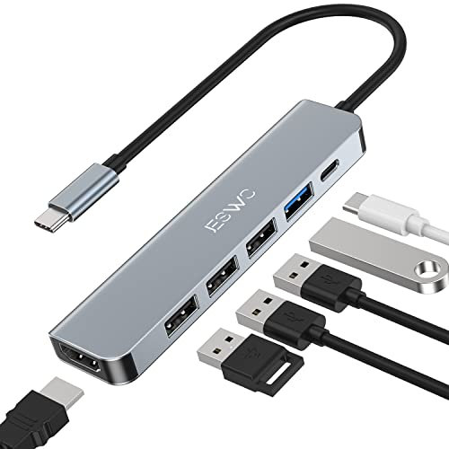 USB C Hub, USB C to HDMI Adapter, JESWO 6 in 1 USBC Adapter with 4K HDMI 100W PD Charging Multi USB 3.0 Ports for MacBook Air, iPad Pro, XPS More Type-C Laptop