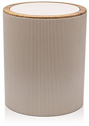 Inbagno Pattumiera 5lt, in plastica Tortora coperchio basculante, dettagli effetto legno, serie Blob