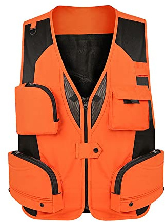 GUOCU Hombre Chaleco de Pesca Práctico de Secado rápido con espalda desmontable de malla Chaleco de Caza Safari Camping Chaleco de fotografía de senderismo con bolsillos con cremallera