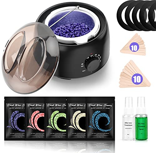 TIKESI Waxing Kit - Wax Warmer for Hair Removal, Hard Wax Kit with 14oz 5 Bags Hard Wax Beans for Full Body, Legs, Face, Eyebrows, Bikini, Brazilian Waxing Kit for Women Men
