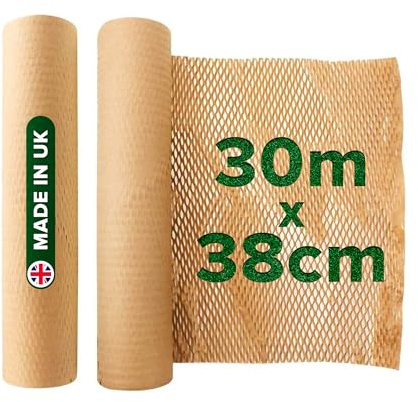 Honeycomb Sustainable thick Paper Packaging Roll 38 cm x 30 m, Eco-Friendly* Brown Craft bubble wrap cushioning for Breakables, Packing, Fragile, Shipping, Moving House, Gift. Proudly made in the UK