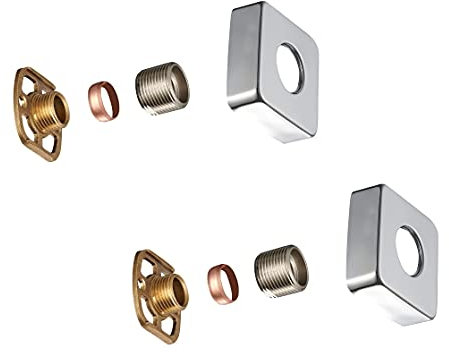 KEDWILL® Kit di fissaggio per valvole a barra staffe con copertura quadrata SS cromata sindoni rosette connessioni da 3/4 pollici BSP 15 mm montaggio a parete per rubinetto miscelatore termostatico