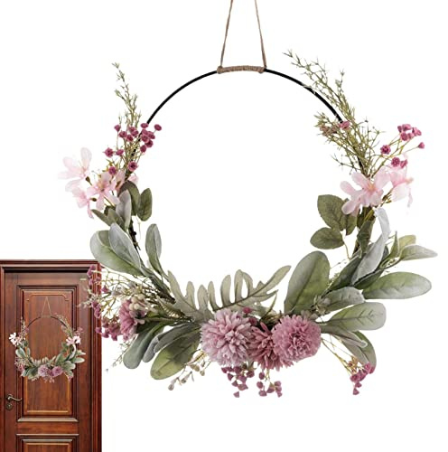 Dörrkrans torkade blommor välkommen, vår sommar dörrkrans konstgjorda blommor metallring modern dekoration, 41 cm girlang blommor bröllop konstgjord blomkrans, vårkrans sommarkrans dekoration