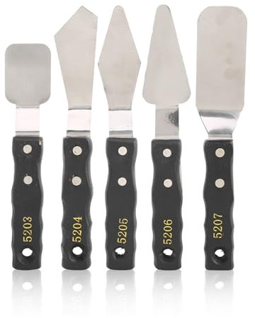 Natudeco Set de 5 Couteaux à Palette en Acier Inoxydable, Spatules de Peinture Professionnelles pour Huile, Couteaux à Grattoir pour Artistes, Débutants et Loisirs Créatifs