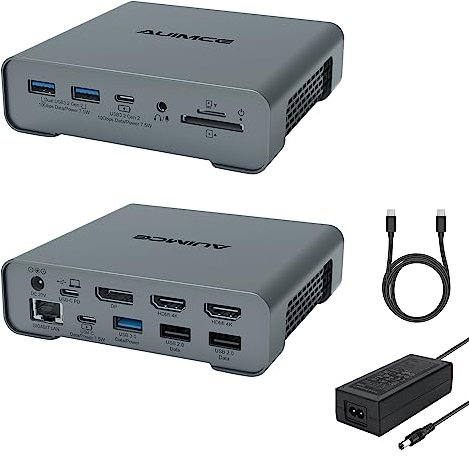 AUIMCE USB C Docking Station Dual Monitor 2 HDMI with Power Supply for Dell/HP/Lenovo/Surface Laptops,16 in 1 Laptop Docking Station with 4k/60Hz Displayport, Ethernet, SD/TF,8 USB C/A Ports