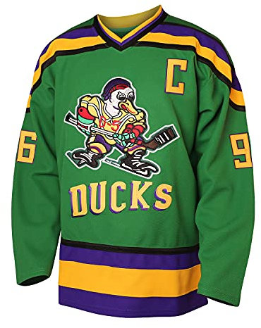 Mighty Ducks Jersey 96 Charlie Conway 99 Adam Banks Movie Ice Hockey Jersey, 90S Hip Hop Clothing for Party(96-Green,Medium)