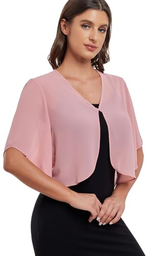 SURVODJA Cardigan corto da donna in chiffon leggero maglioni a maniche corte bolero coprispalle per vestito, rosa cipria, Small