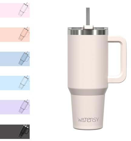 WATERSY termomugg 891 ml med handtag och sugrör, 30 oz dubbelväggig termosmugg i rostfritt stål, diskmaskinssäker, håller drycker varma i upp till 6 timmar och kalla i upp till 12 timmar, perfekt för