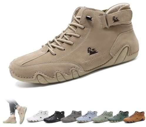 Italienska handgjorda höga stövlar Unisex Outdoor All-terräng Minimalistiska Beck-skor Lättviktsventilerande Halkfria Casual Barfotaskor for vandring Camping & kör Chukka-stövlar(Khaki,39 EU)