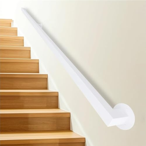 Renmlion 1ft - 20ft Handrails for Staircase | White Metal Stairs Banister Hand Rails for Indoor and Outdoor Steps Wall Mounted Stair Railing Wrought Iron Grab Bar with Fittings(13ft/390cm)