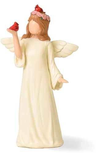 NANAOUS Estatua de ángel de la guarda con pájaro cardenal, figura de resina pintada a mano de ángel sosteniendo pájaro rojo, regalo conmemorativo de condolencias por la pérdida de un ser querido