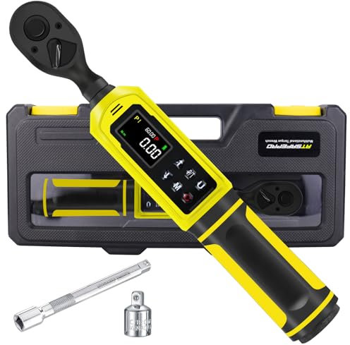 ATsafepro Clé Dynamométrique Numérique 3/8 Drive, Clé Dynamométrique 0,9-60 Nm, Précision ±1%, 5 Unités (in-lb/ft-lb/Nm/kg-cm/kg·m), Écran LCD avec Buzzer et Alertes LED pour Vélo, Moto, Voiture